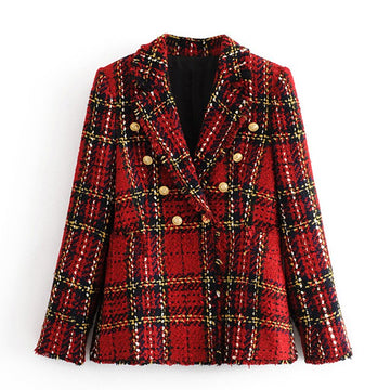 Cordelia Tweed Plaid Blazer - SunsetFashionLA